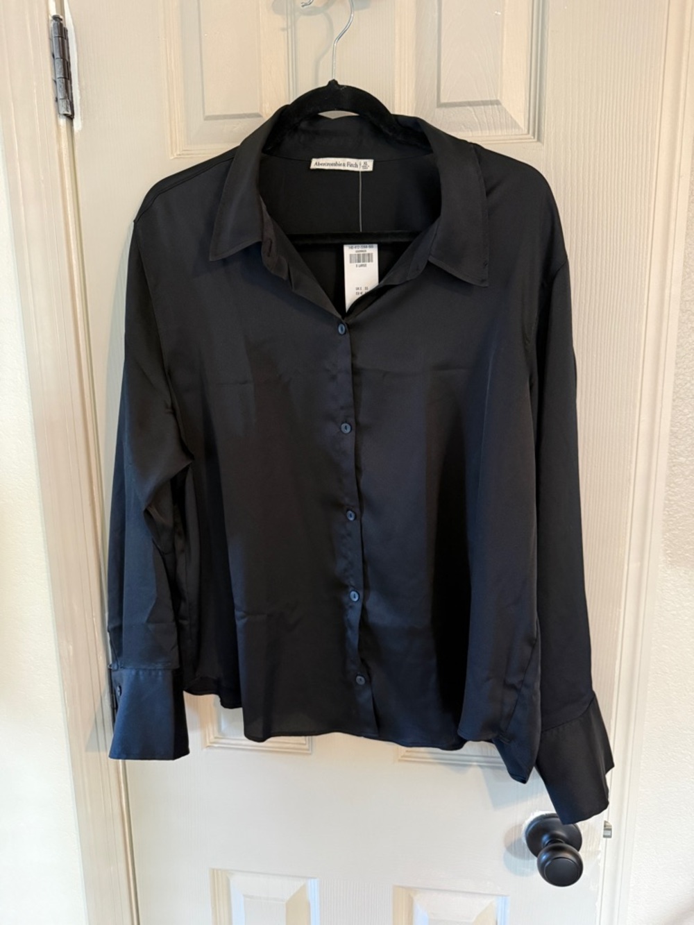NWT Abercrombie & Fitch Black Satin Button-Down Shirt